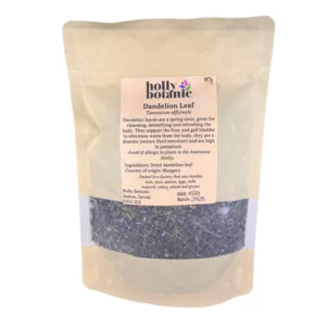Dandelion Leaf supplied in recyclable, heat-sealed pouches. Available in small, medium or large.