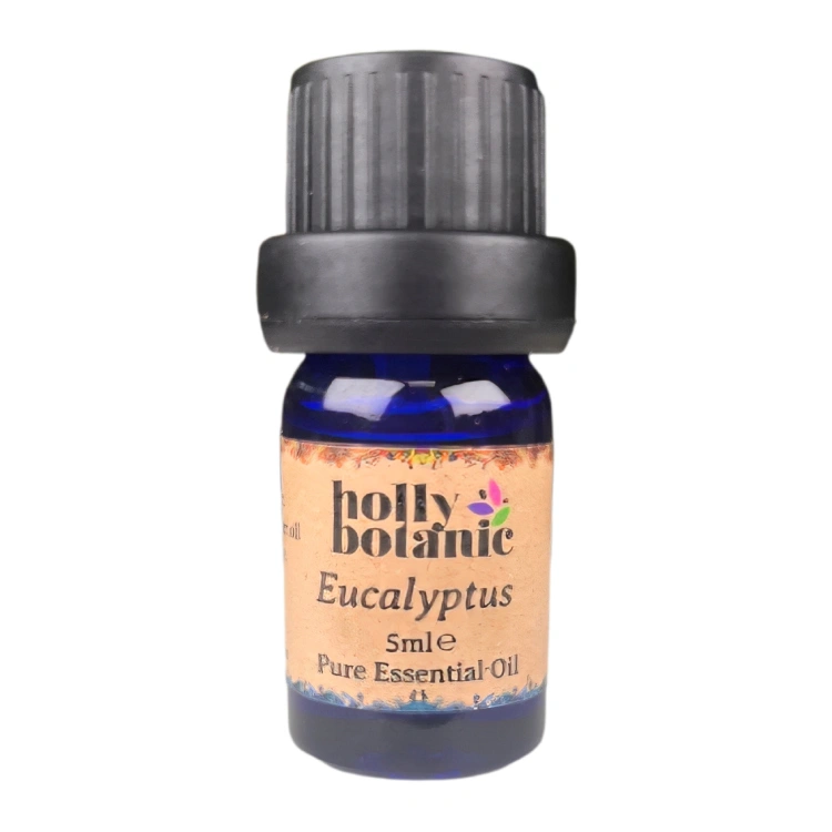 Eucalyptus essential oil available in either 5ml or 10ml blue glass, recyclable dropper bottles.
