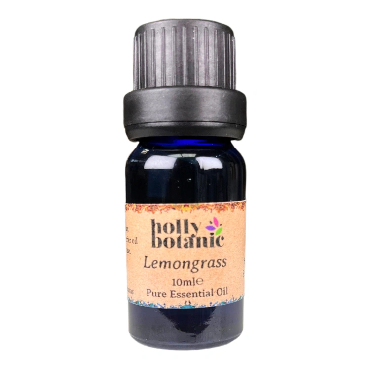 Lemongrass essential oil available in either 5ml or 10ml blue glass, recyclable dropper bottles.