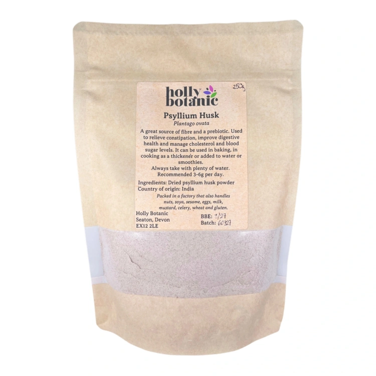 Psyllium husk supplied in recyclable, heat-sealed pouches. Available in small, medium or large.