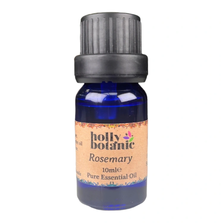 Rosemary essential oil available in either 5ml or 10ml blue glass, recyclable dropper bottles.