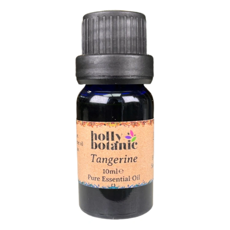 Tangerine essential oil available in either 5ml or 10ml blue glass, recyclable dropper bottles.