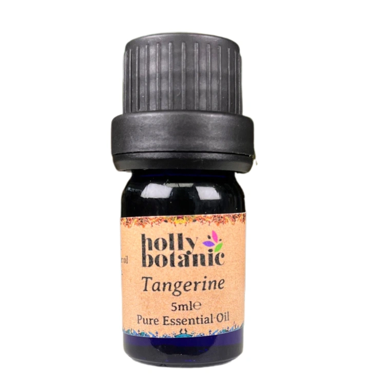 Tangerine essential oil available in either 5ml or 10ml blue glass, recyclable dropper bottles.