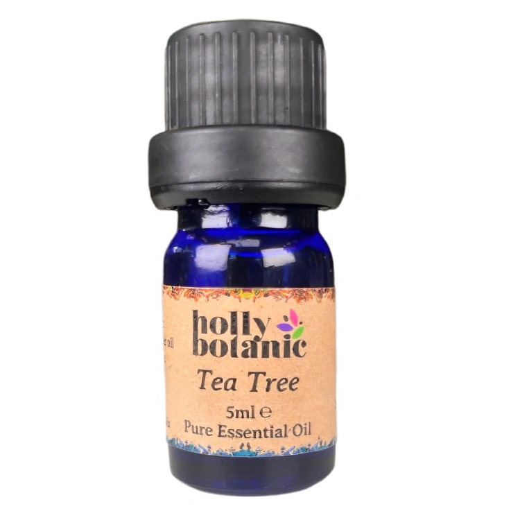 Tea Tree essential oil available in either 5ml or 10ml blue glass, recyclable dropper bottles.