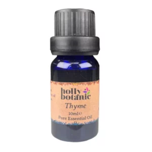 Thyme essential oil available in either 5ml or 10ml blue glass, recyclable dropper bottles.