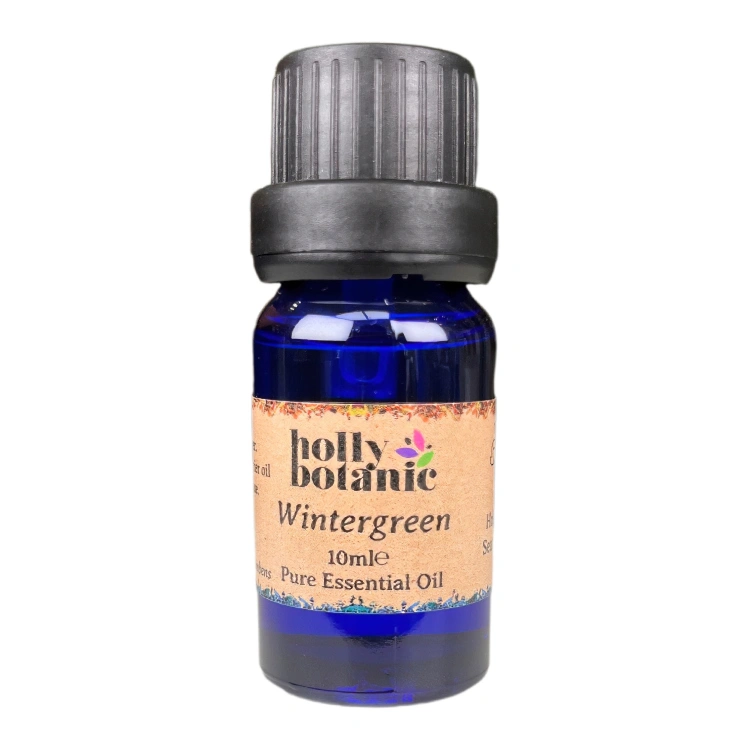 Wintergreen essential oil available in either 5ml or 10ml blue glass, recyclable dropper bottles.