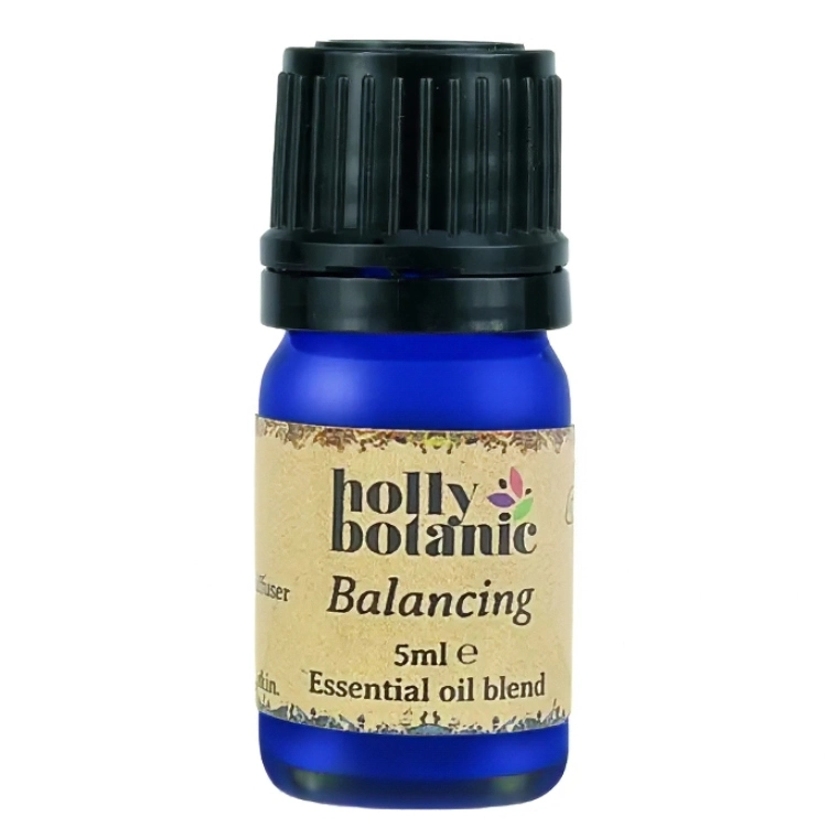 Balancing essential oil blend supplied in a blue glass dropper bottle. Available in 5ml or 10ml